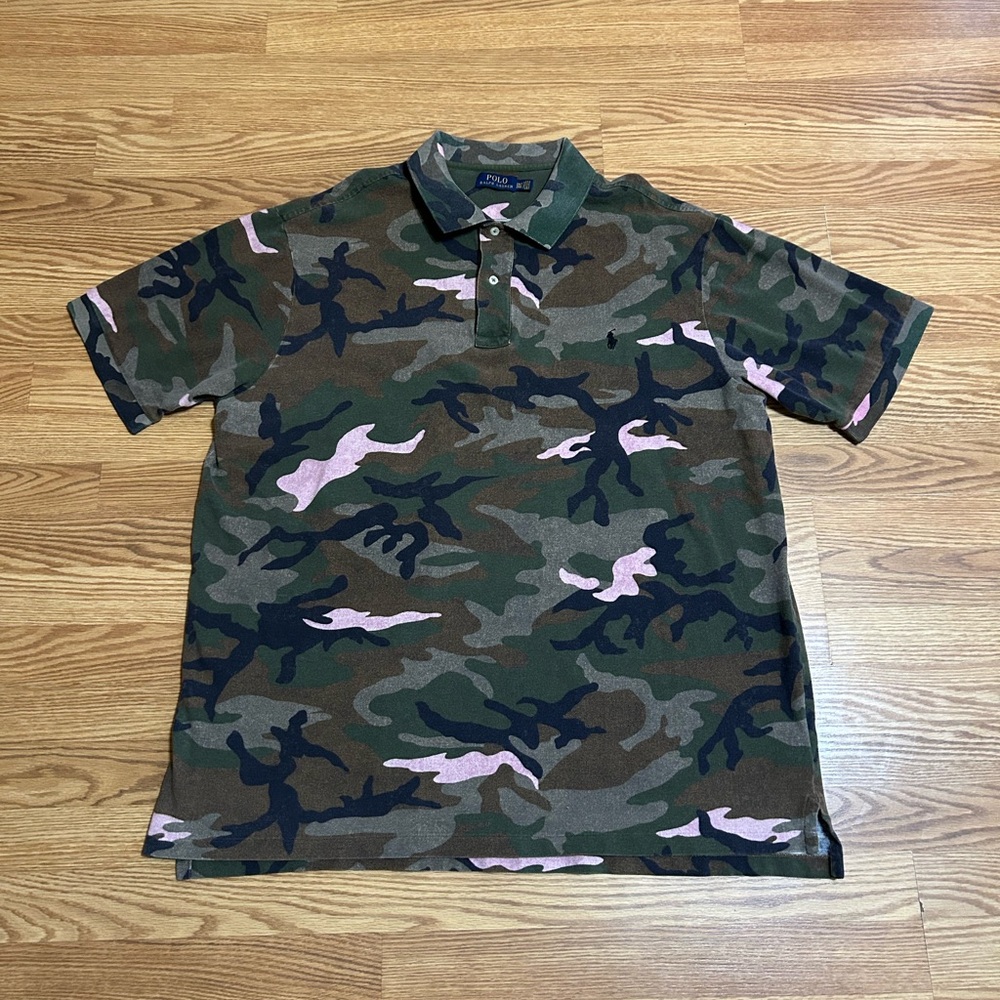 Ralph Lauren Polo Shirt Mens 2XLT Green Brown Pink Camouflage Knit Preppy Tall